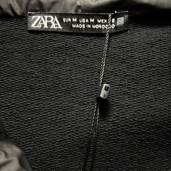 Zara Womens Black Pleated Back Hoodie Sweatshirt With Kangaroo Pocket Size M - Picture 8 of 9